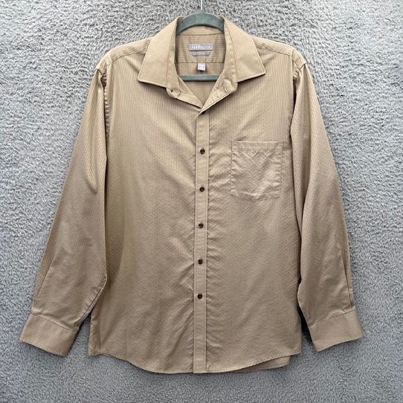 Indie Grunge Beige Pin Stripe button‎ Down Dress Shirt Long Sleeve Normcore 90s - Picture 1 of 7
